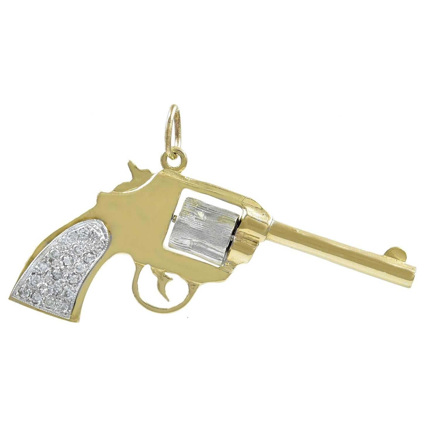 Large Diamond Gold Pistol Charm