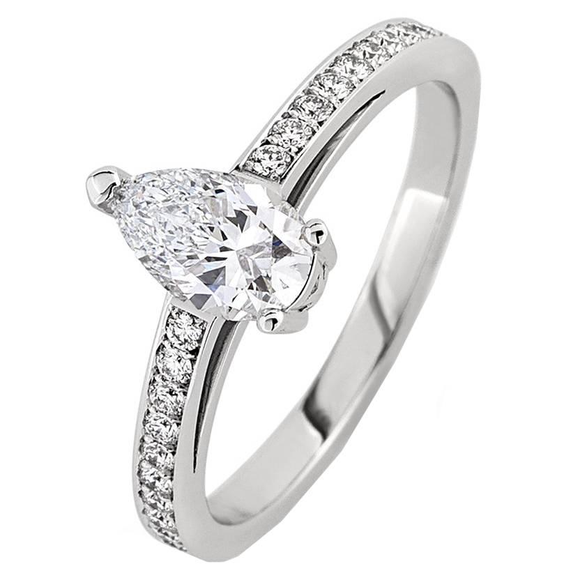 White Gold Pear White Diamond Pave Set Brilliant Band Engagement Ring For Sale