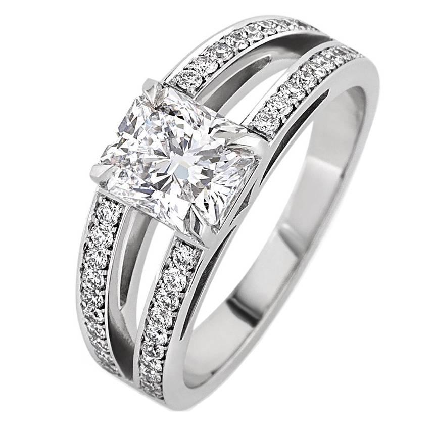 White Gold Radiant White Diamond Pave Set Brilliant Tapered Band Engagement Ring For Sale