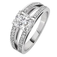 White Gold Radiant White Diamond Pave Set Brilliant Tapered Band Engagement Ring