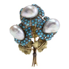 Buccellati Turquoise Pearls Brooch