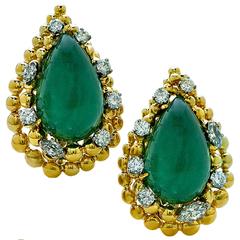 David Webb Emerald Diamond Gold Earrings
