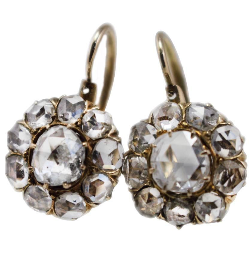 KT 4, 00 Old Cut Diamond Daisy Gold  Earrings