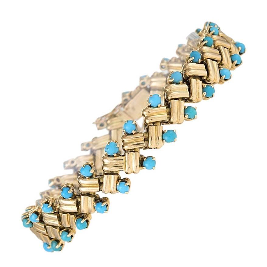 Van Cleef & Arpels 1950's Turquoise and Gold Link Bracelet
