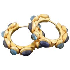 Oeding-Erdel Germany Modern Aquamarine Amethyst Gold Hoop Earrings