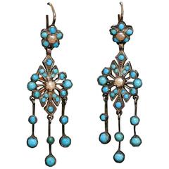 Antique Victorian Turquoise Chandelier Earrings