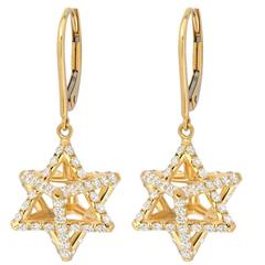 Merkaba Diamond Gold Lever Back Drop Earrings 10