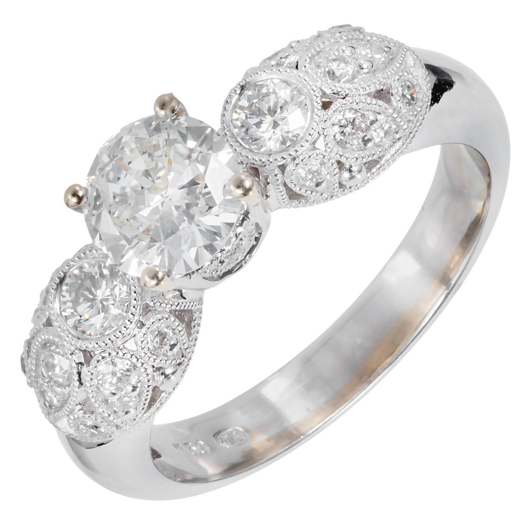 GIA Certified .81 Carat Diamond Pave Gold Engagement Ring For Sale