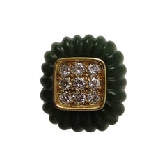 1980s Montreaux Nephrite Jade Diamond Gold Ring