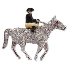 18 Carat White Gold Diamond Brooch in the Form of a Rider on Horseback