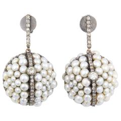 Pearl Diamond rhodium Plated Silver Bubble Earrings
