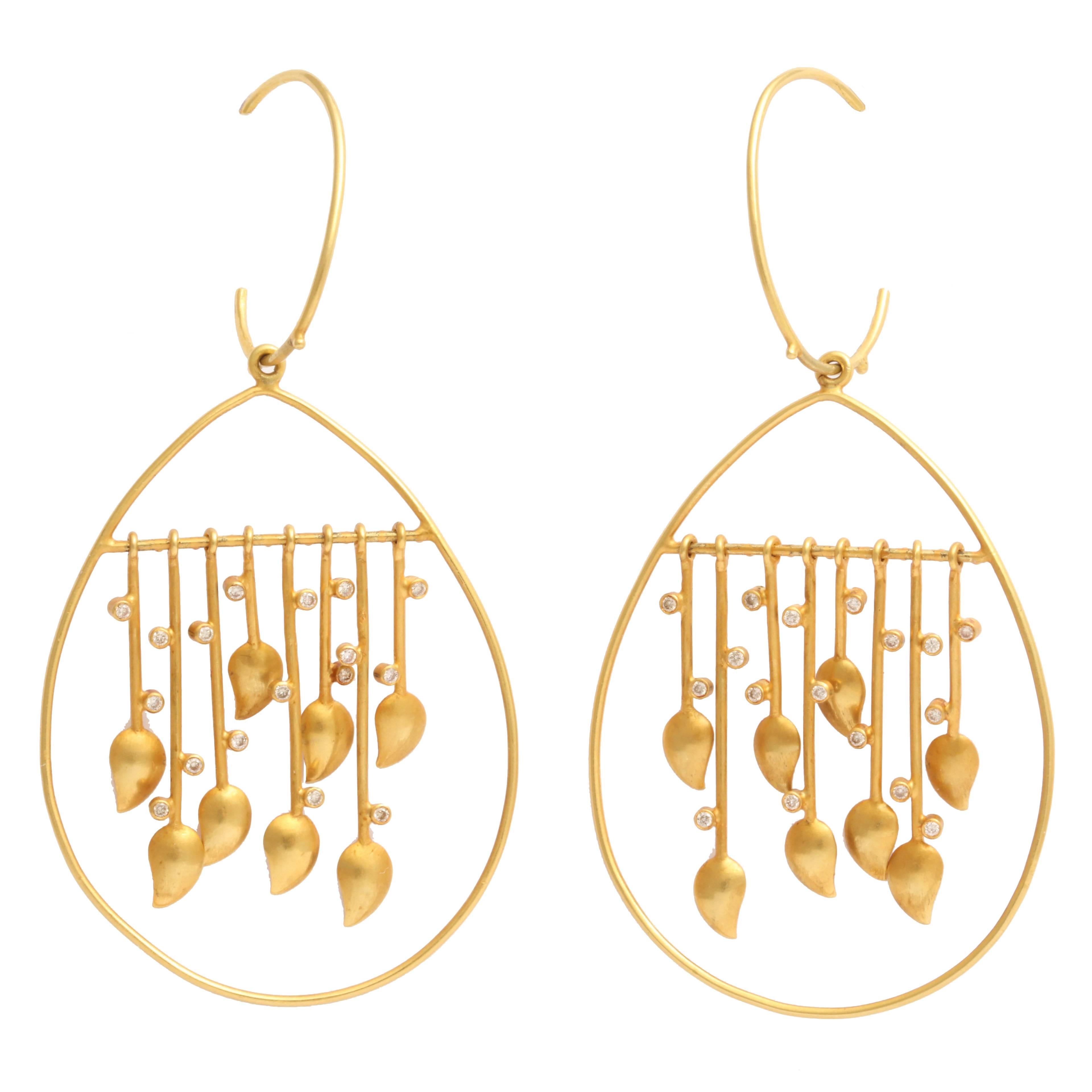 Diamond Gold Raindrop Earrings For Sale