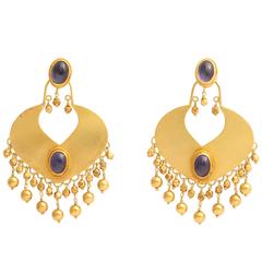 Rebecca Koven Iolite Gold Shield Earrings 4