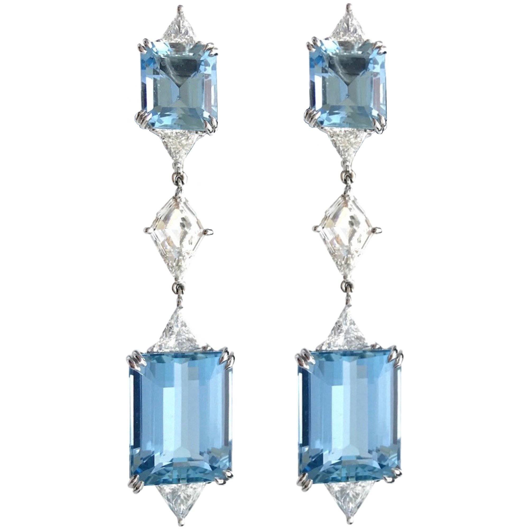 Harry Winston Aquamarine Diamond Platinum Ear Pendants