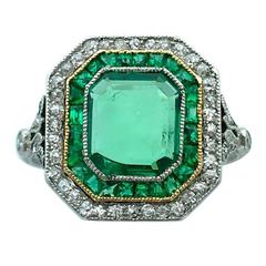 1930s Art Deco Emerald Diamond Gold Platinum Ring 1930s Art Deco Emerald Diamond Gold Platinum Ring
