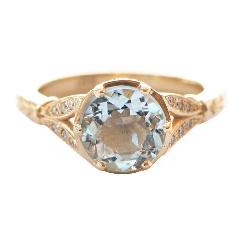 Marisa Perry 1.64 Carat Aquamarine Engagement Ring in Yellow Gold For Sale