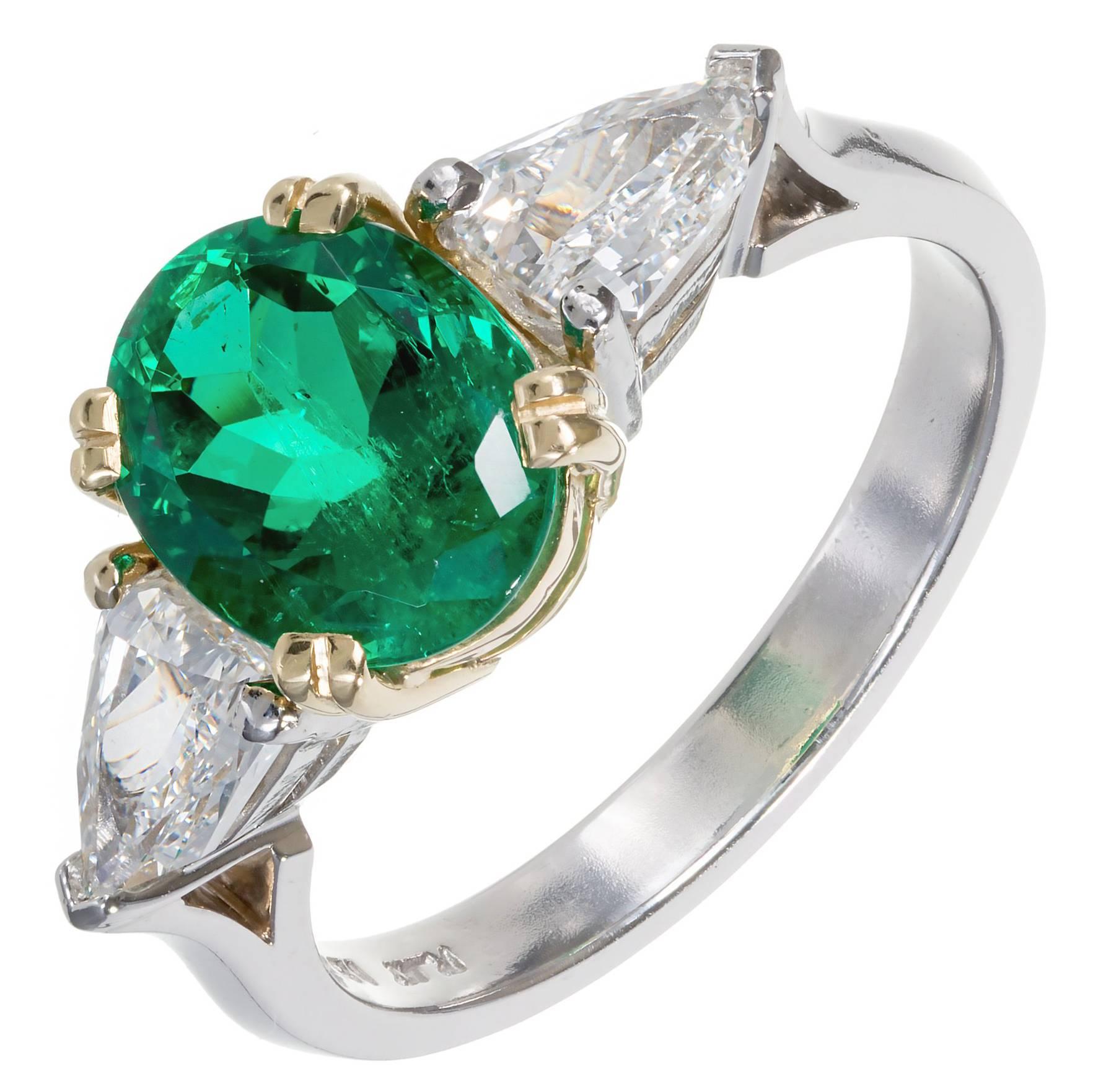 Peter Suchy 1.97 Carat Colombian Emerald Diamond Gold Platinum Engagement Ring