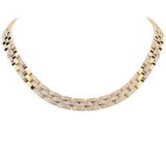 6 Carat Cartier Maillon Panthere Three-Row Diamond Yellow Gold Necklace
