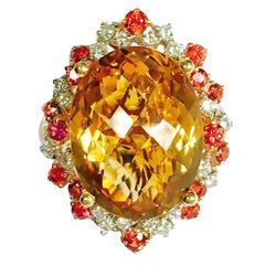 Citrine Orange Sapphire and Diamond Ring