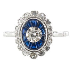 French Art Deco Sapphire and Diamond Ring