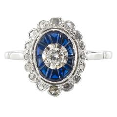 French Art Deco Sapphire and Diamond Ring 10