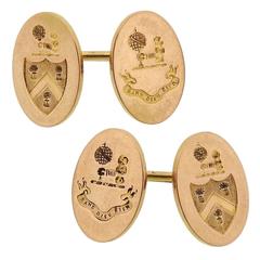 Antique Rare Edwardian Tiffany & Co. Crest of Terrell of Virginia Gold Oval Cufflinks
