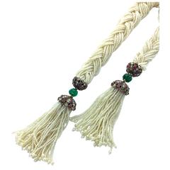 Early 20th Century Natural Pearl Old Mines Emerald Ruby Diamond Necklace 4
