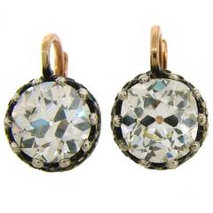 Antique Victorian Diamond Silver Gold Drop Stud Earrings