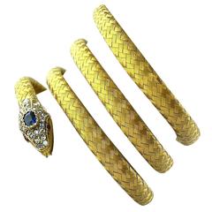 Antique Victorian Sapphire Diamond Ruby Gold Snake Bracelet