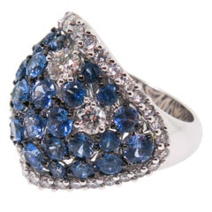 New Italian Art Sapphire Diamond Gold Ring 7