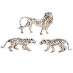 Three Sterling Silver Lions