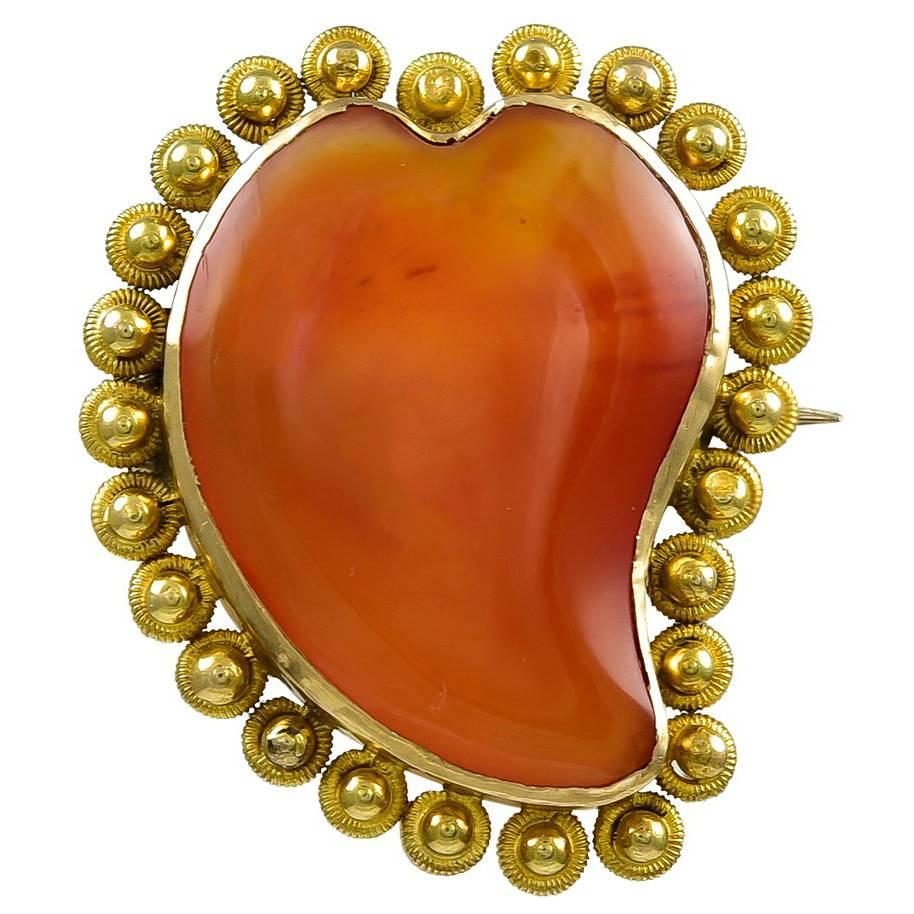 Georgian Carnelian Gold Witches Heart Brooch Pendant For Sale