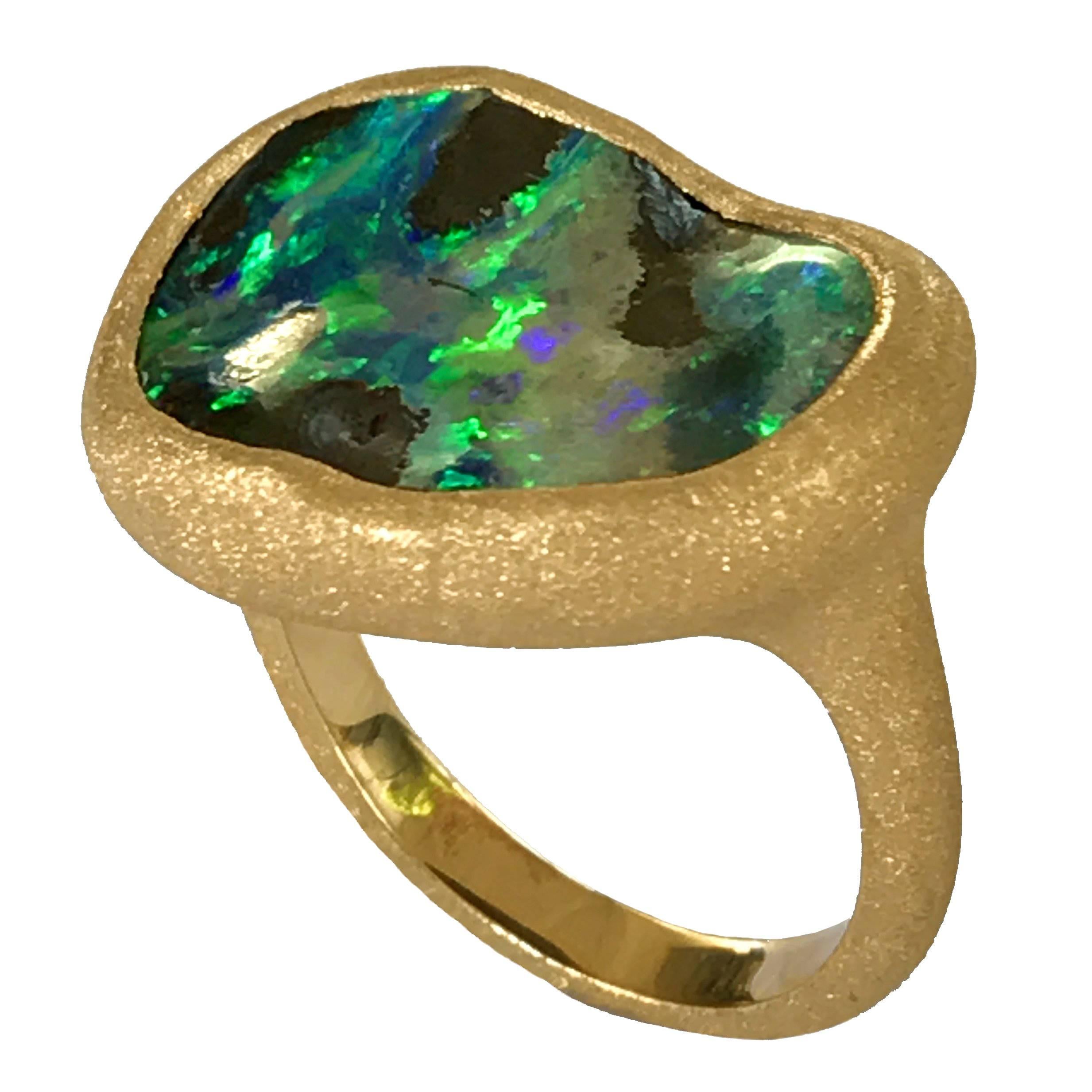 Dalben Deep Boulder Opal Engraved Gold Ring