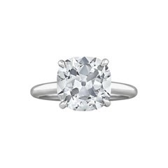 Art Deco 4.14 Carat Cushion Cut Diamond Engagement Ring