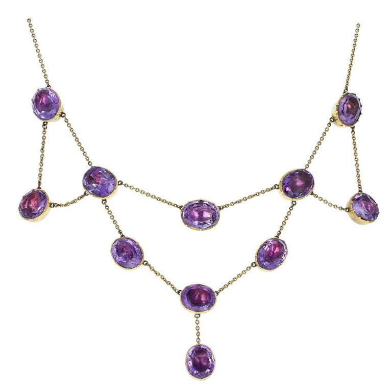Antique Victorian Amethyst Gold Bib Festoon Necklace For Sale