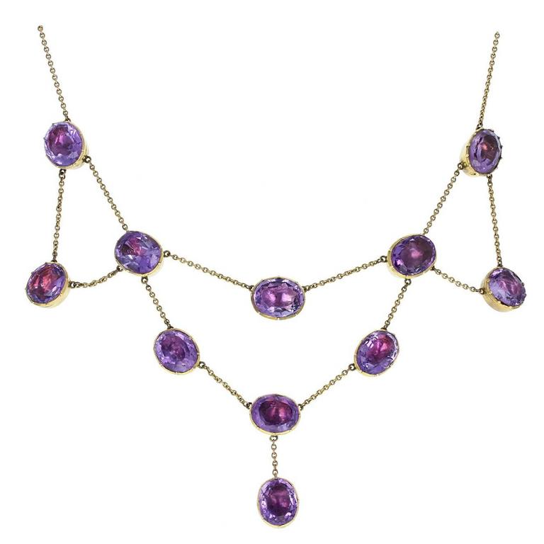 Antique Victorian Amethyst Gold Bib Festoon Necklace For Sale at 1stdibs