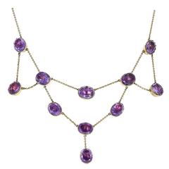 Antique Victorian Amethyst Gold Bib Festoon Necklace 12