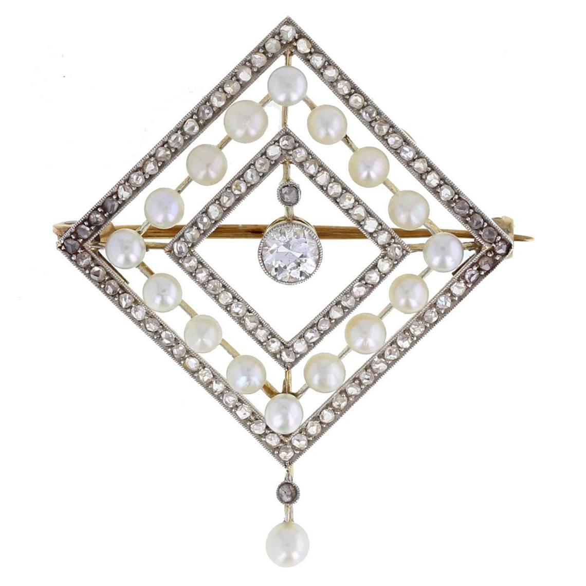 Antique Edwardian Pearl Diamond Brooch