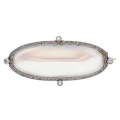 1920s Moonstone Diamond Gold Platinum Brooch 10