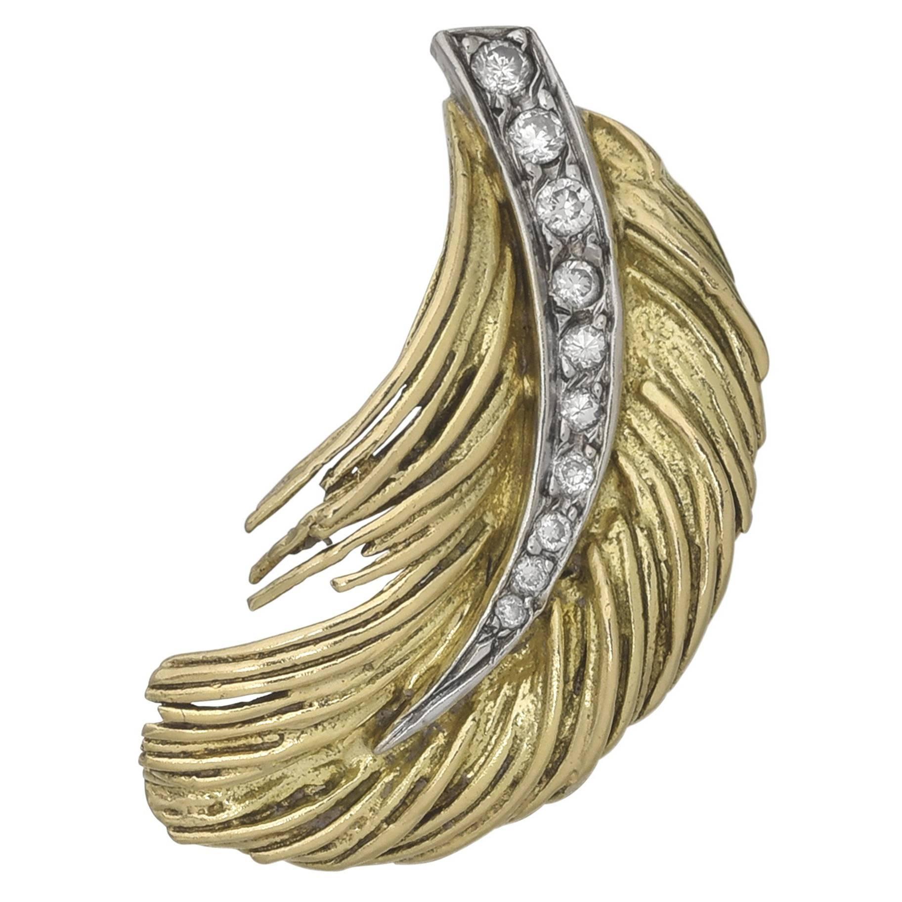 Diamond Gold Feather Pendant