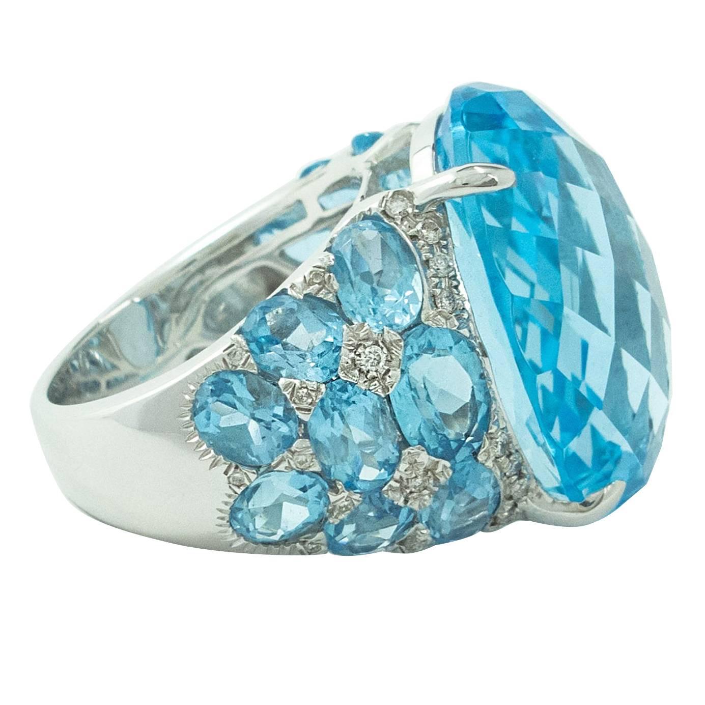 Blue Topaz Diamond White Gold Ring For Sale