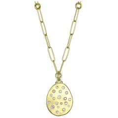 Faye Kim Diamond Gold Dog Tag Pendant on Handmade Paperclip Chain 7