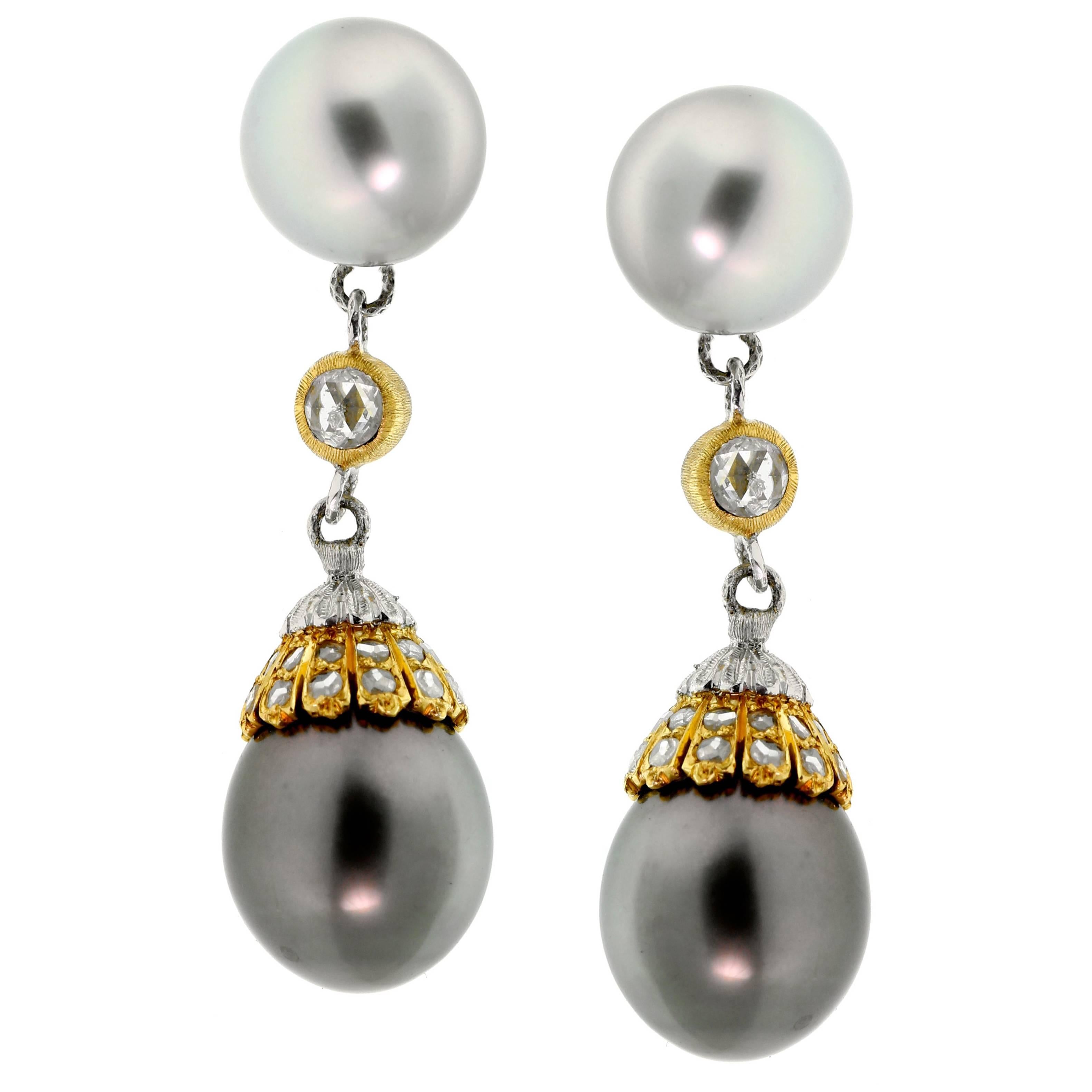 Buccellati Pearl Diamond Drop Earrings