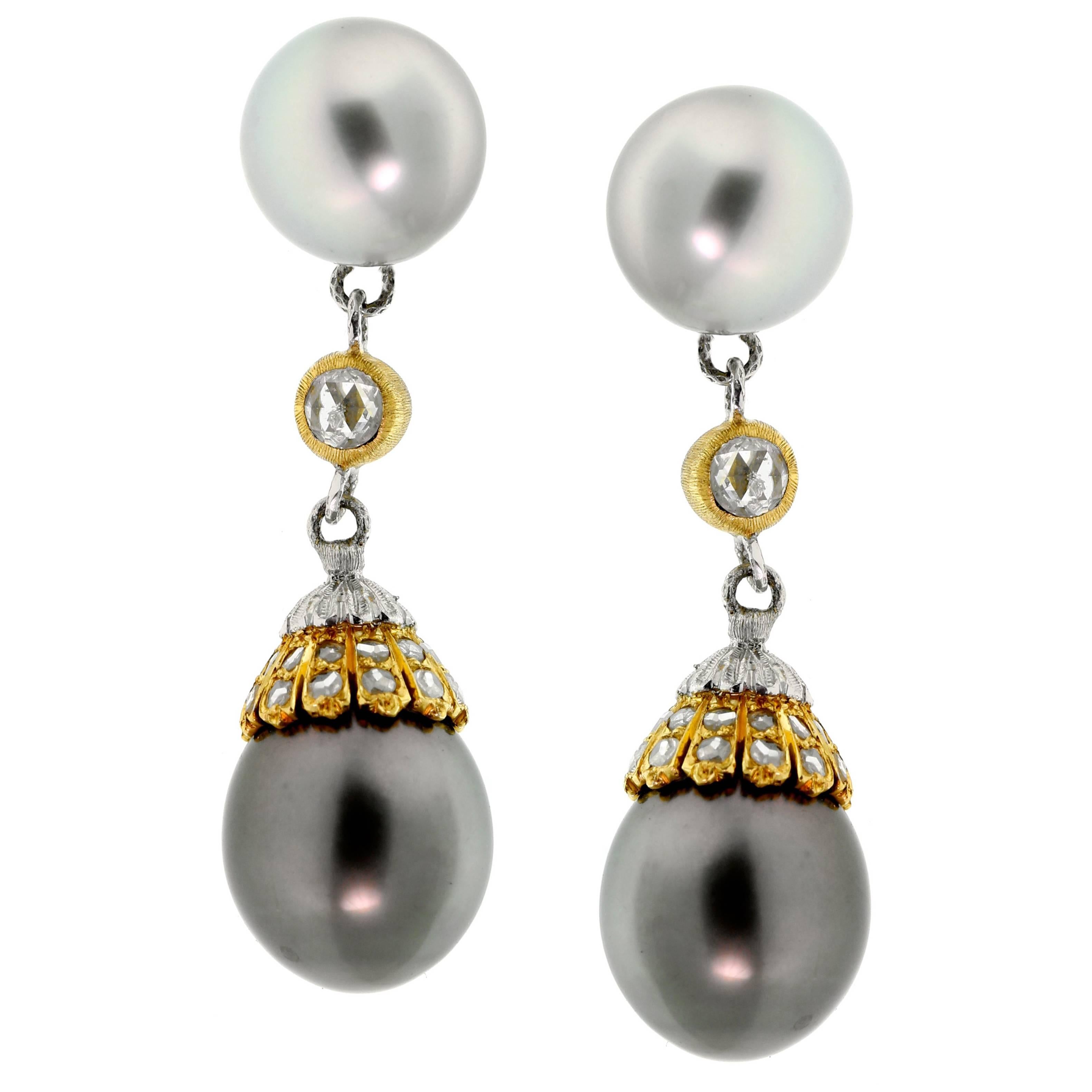 Buccellati Pearl Diamond Drop Earrings at 1stDibs