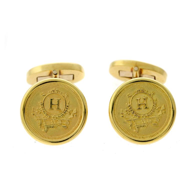 Hermes Yellow Gold Cufflinks For Sale at 1stDibs