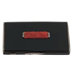 Art Deco Beauty Enamel Coral Diamond Silver Beauty Box