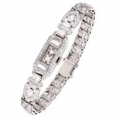Vintage Mathey Tissot Ladies Diamond Platinum Bracelet Wristwatch