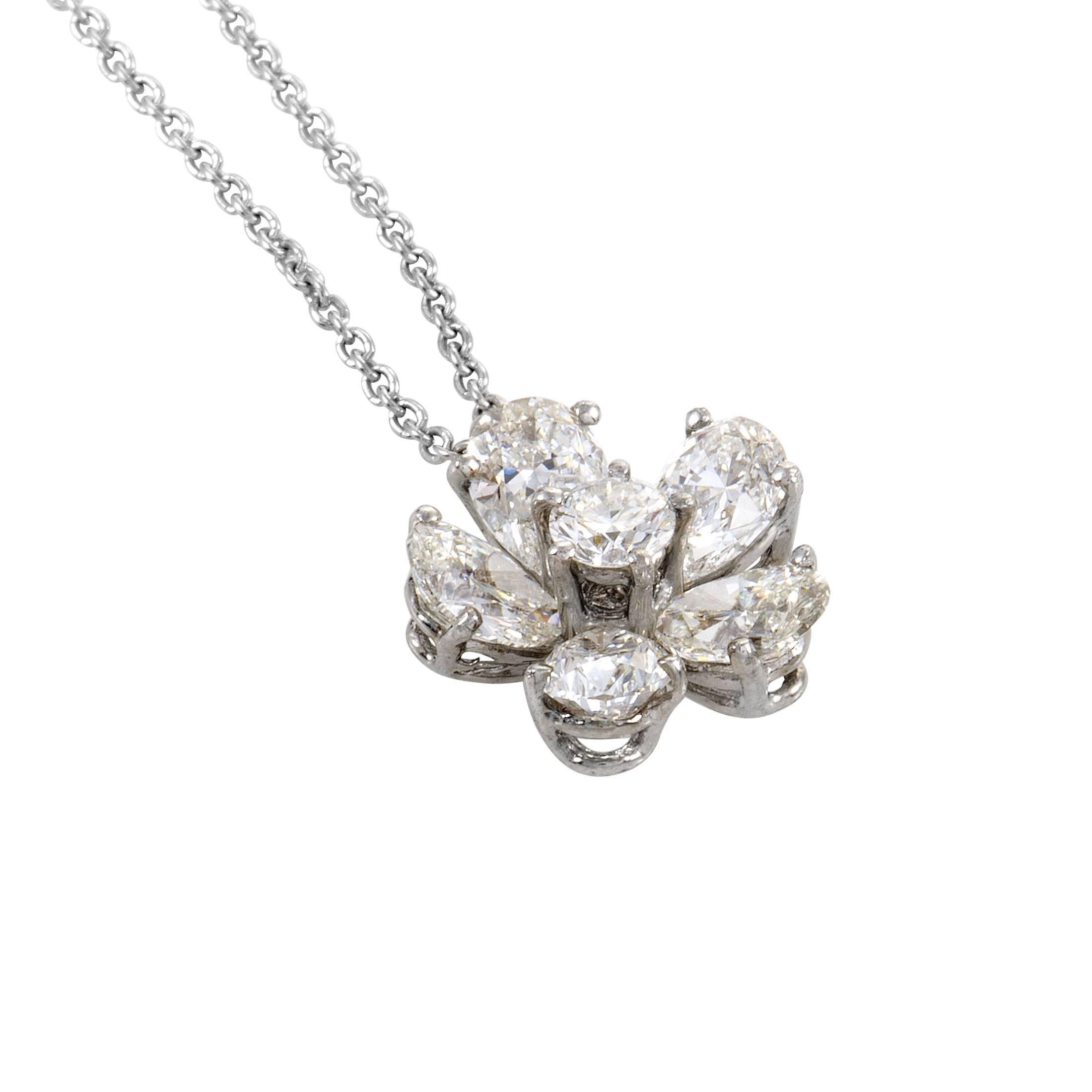 Graff Diamonds Diamond Flower Platinum Pendant Necklace In Excellent Condition In Southampton, PA