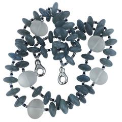 Two Strand Necklace of Aquamarine Rondels Accented with Frosted Quartz Crystal 2
