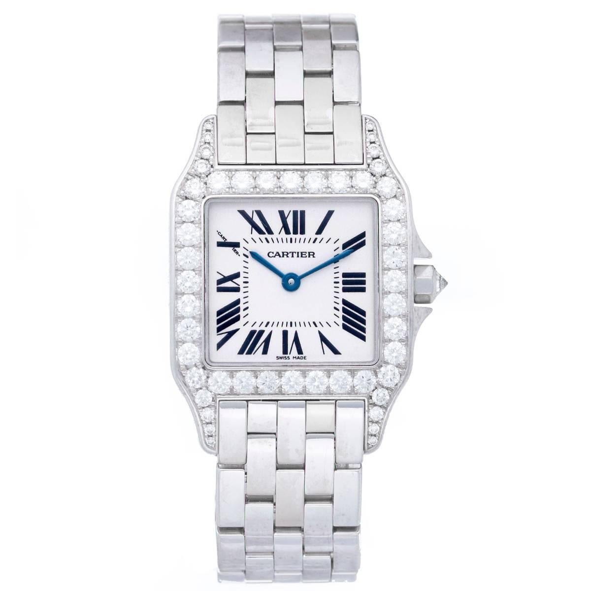 Cartier Ladies White Gold Diamond Bezel Santos Demoiselle Quartz Wristwatch